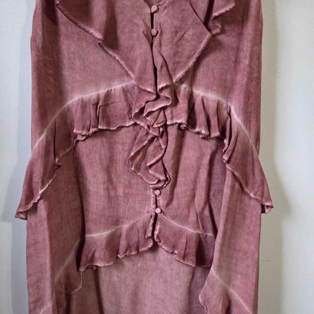 EUC LIKE NEW ENTRO V NECK RUFFLED HIGH LOW BUTTONED TOP SIZE LARGE - Picture 6 of 16